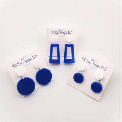 Blue and White Acrylic Game Day Earrings
