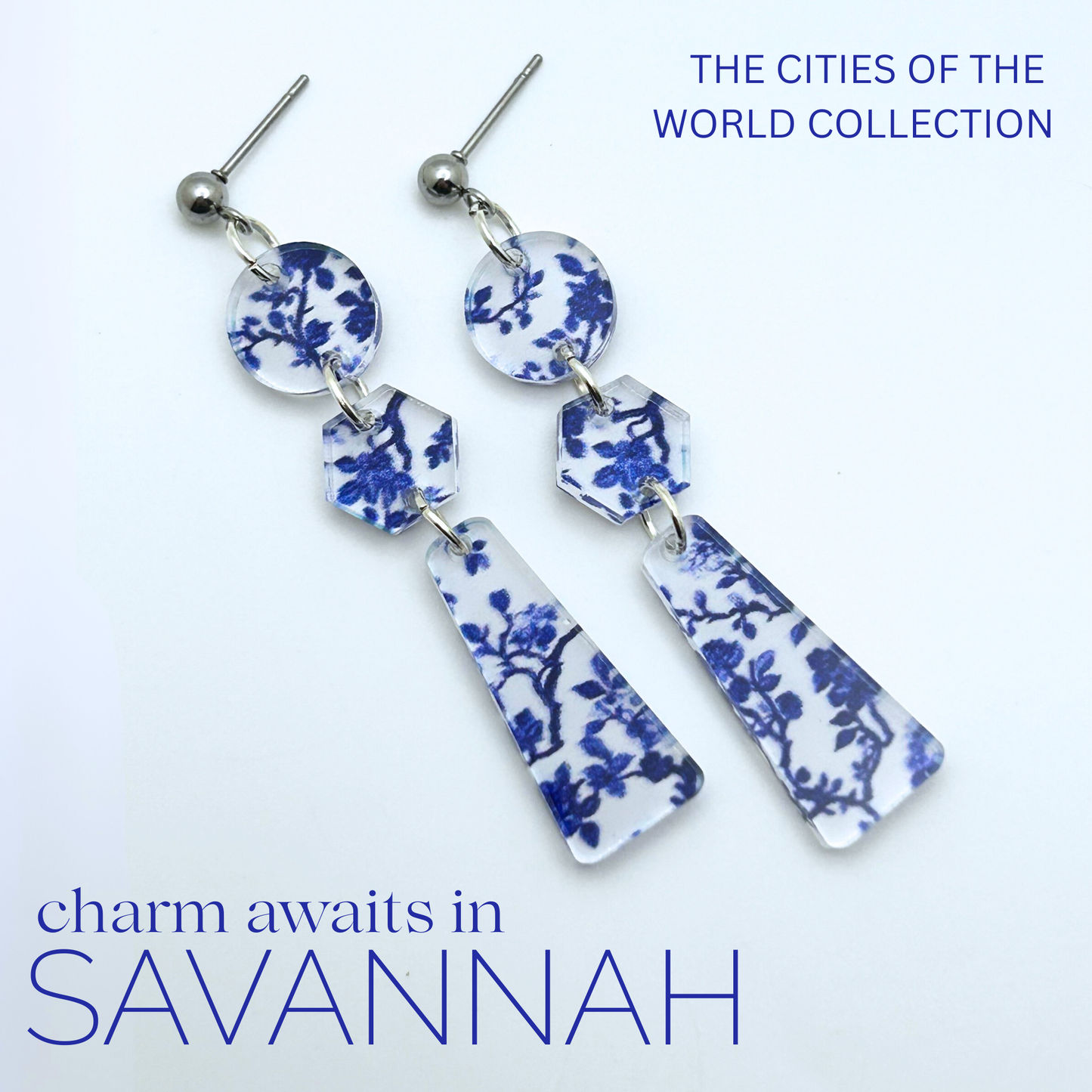Savannah Inspired Blue Floral Dangle Earrings - Fish Towne Designs, LLC