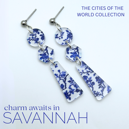Savannah Inspired Blue Floral Dangle Earrings - Fish Towne Designs, LLC