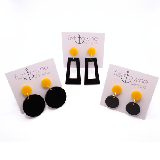 Black and Gold Acrylic Game Day Earrings