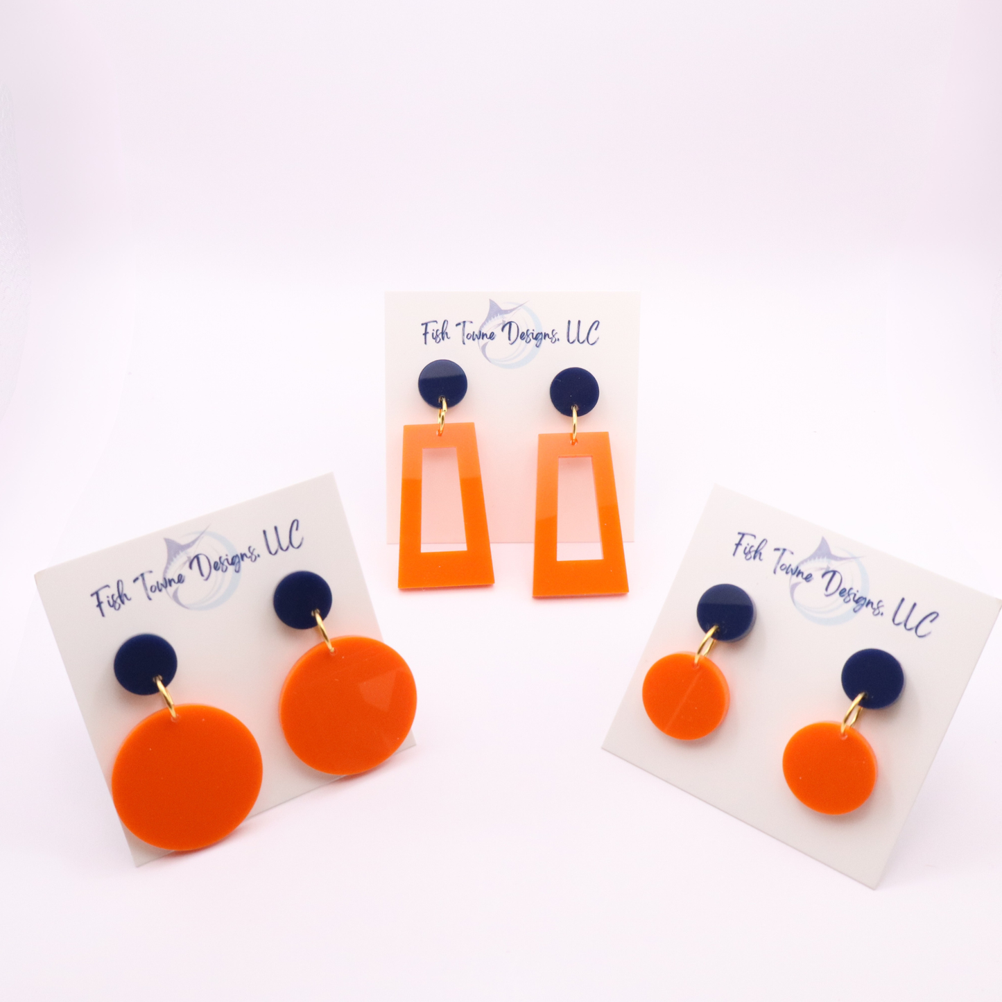 Navy Blue and Orange Acrylic Game Day Earrings