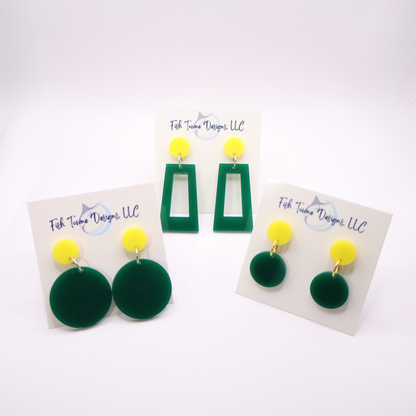 Green and Yellow Acrylic Game Day Earrings