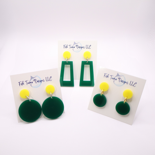 Green and Yellow Acrylic Game Day Earrings