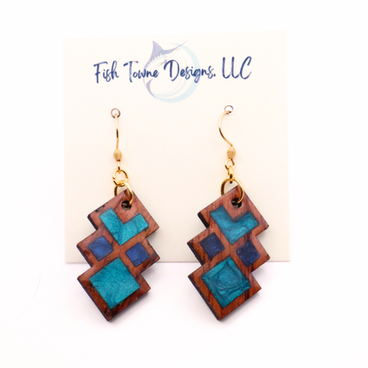 Wood and Resin Geometric Earrings – Boho Statement Jewelry