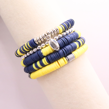 Navy Blue & Yellow Game Day Clay Bead Bracelet Stack