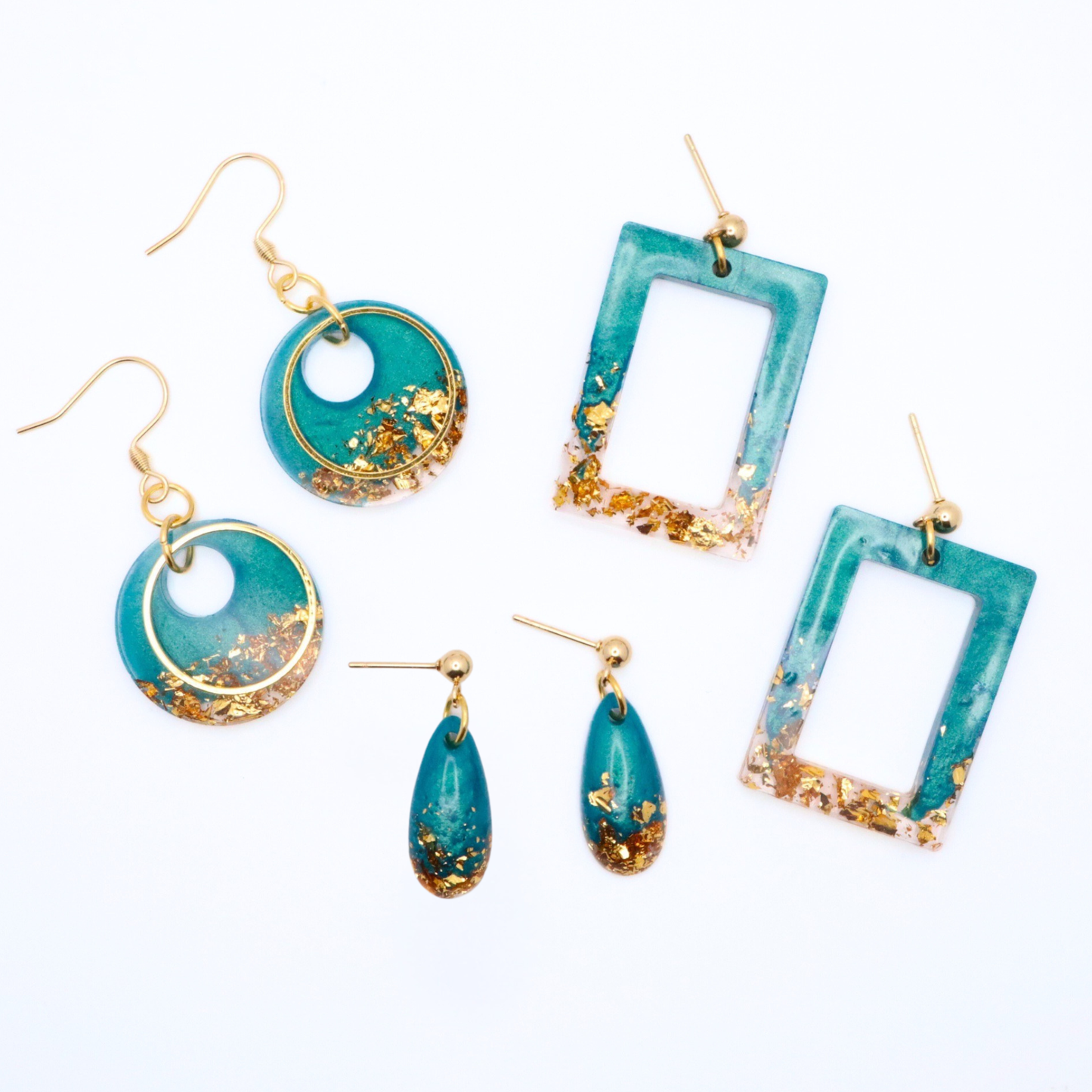Teal and Gold Resin Earrings - Saltwater Teal - Fish Towne Designs, LLC