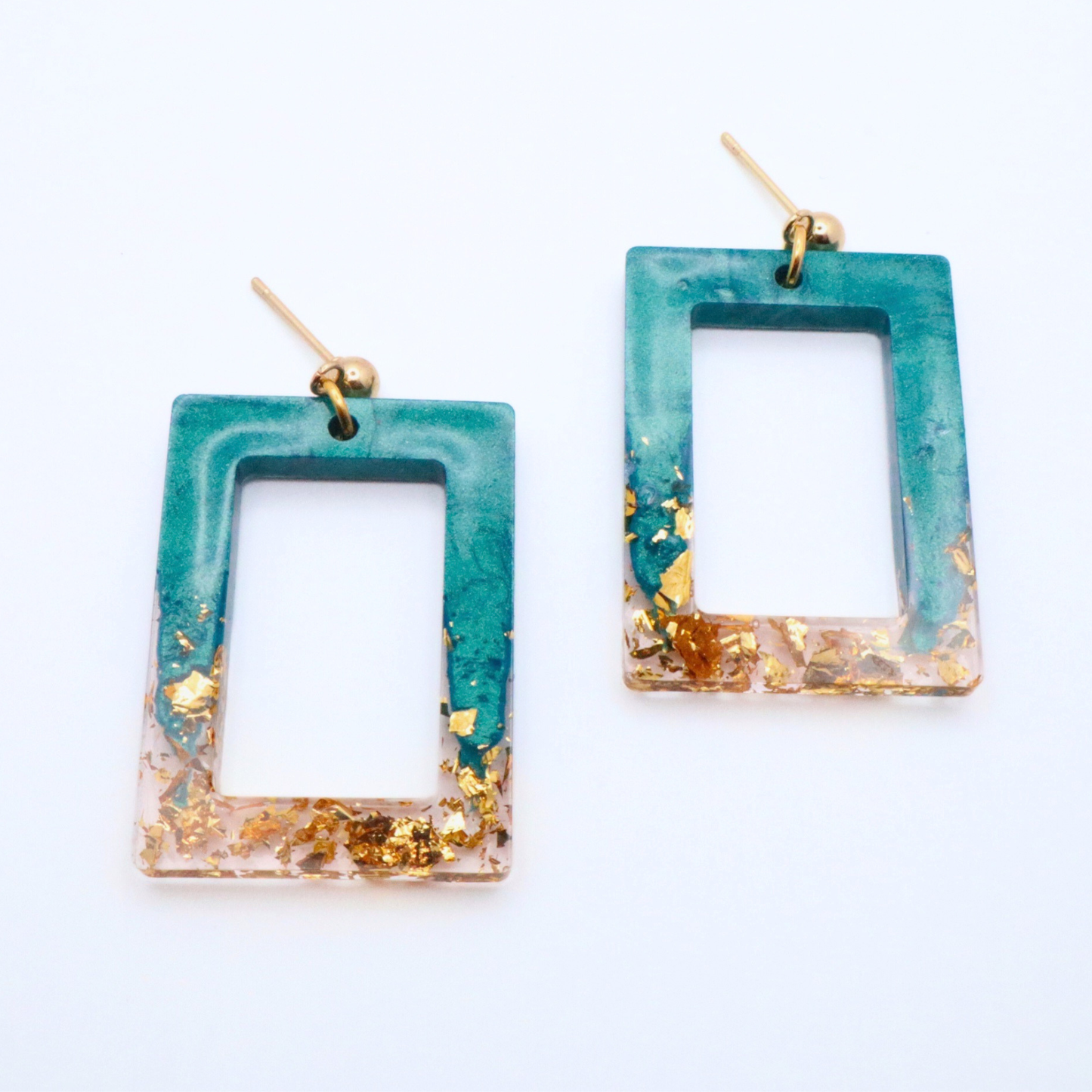 Teal and Gold Resin Earrings - Saltwater Teal - Fish Towne Designs, LLC