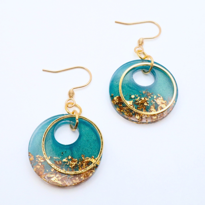 Teal and Gold Resin Earrings - Saltwater Teal - Fish Towne Designs, LLC