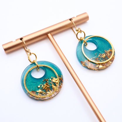 Teal and Gold Resin Earrings - Saltwater Teal - Fish Towne Designs, LLC