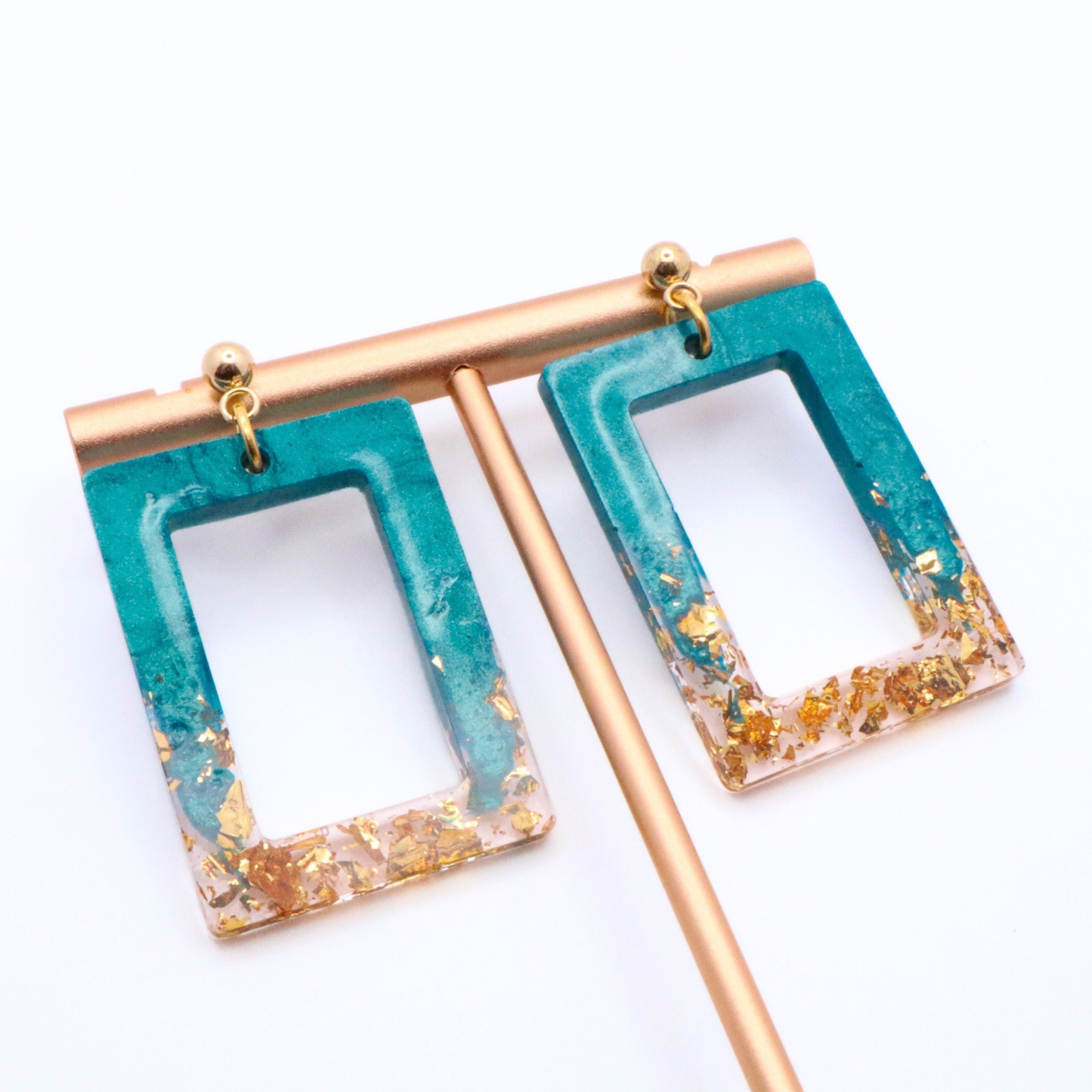 Teal and Gold Resin Earrings - Saltwater Teal - Fish Towne Designs, LLC