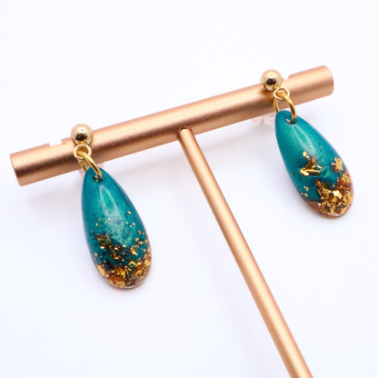 Teal and Gold Resin Earrings - Saltwater Teal - Fish Towne Designs, LLC