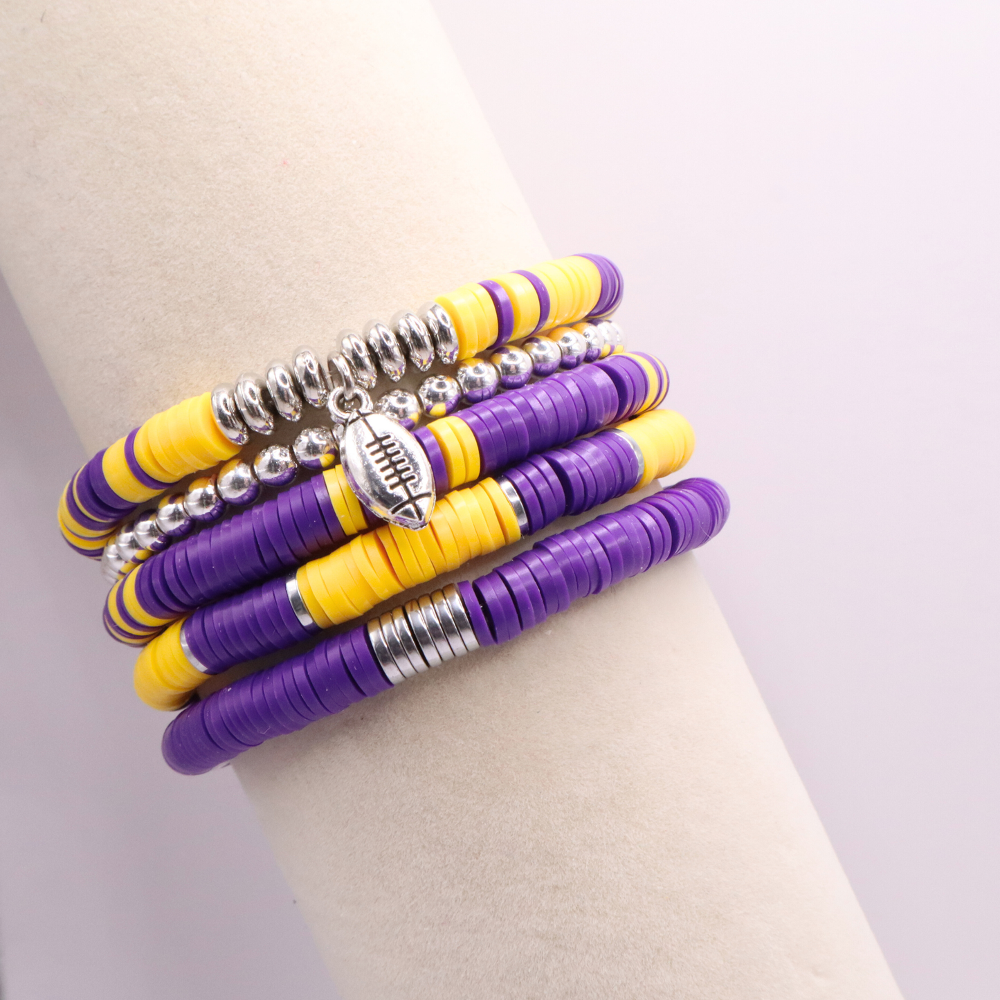 Purple & Gold Game Day Clay Bead Bracelet Stack