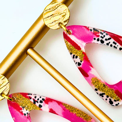 Pink & Gold Dangle Drop Earrings
