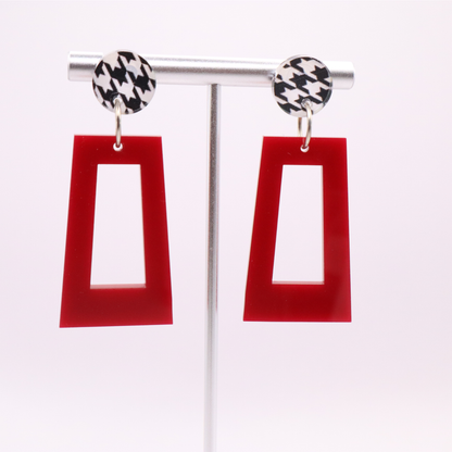 Crimson and Houndstooth Acrylic Game Day Earrings