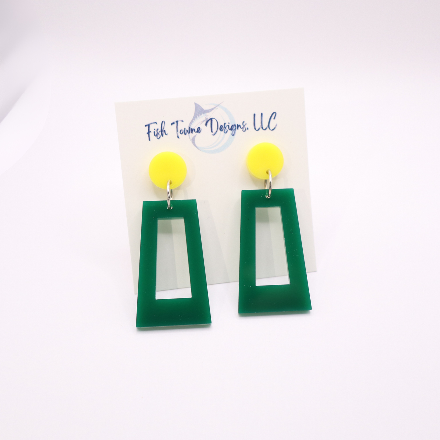 Green and Yellow Acrylic Game Day Earrings