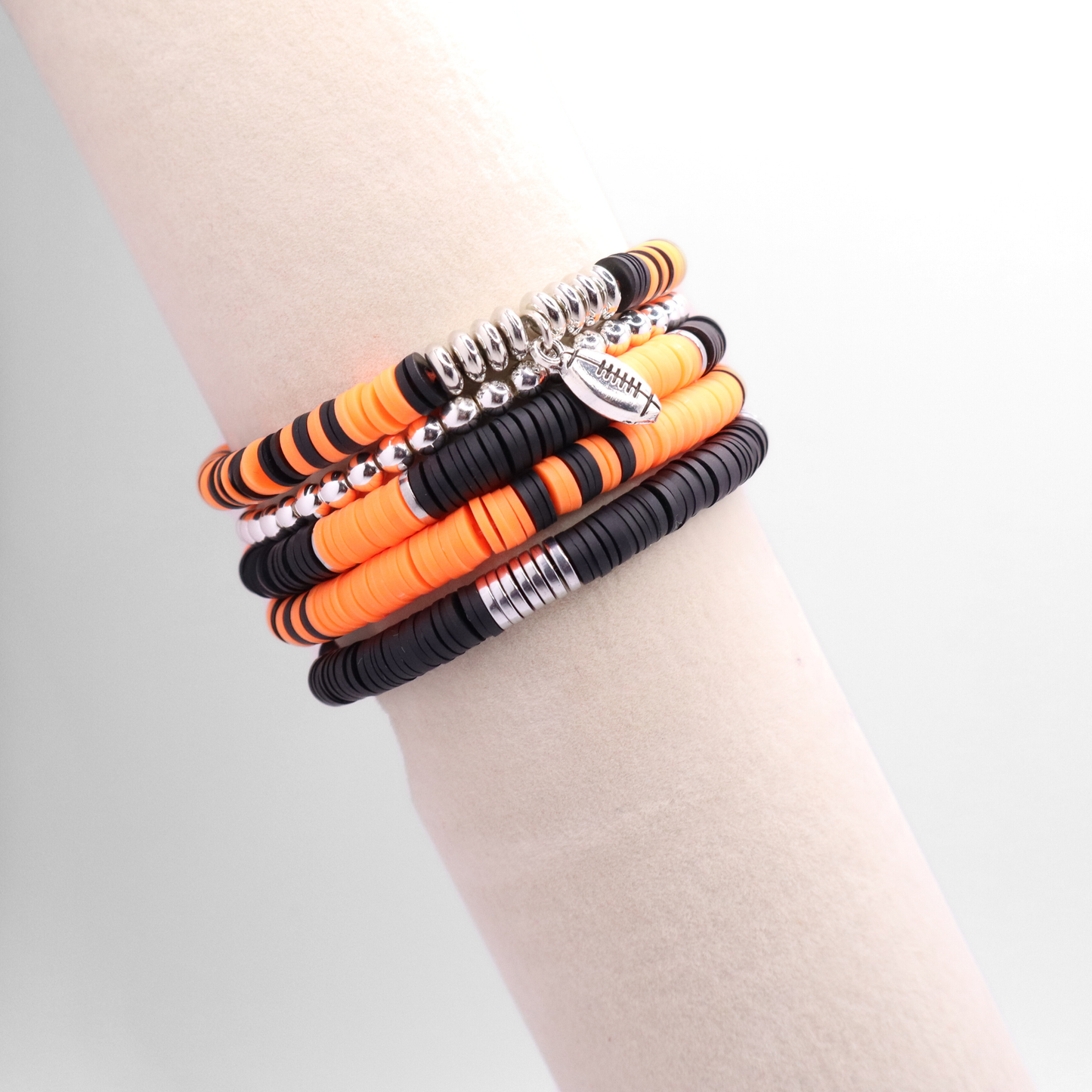 Orange & Black Game Day Clay Bead Bracelet Stack