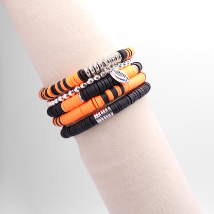 Orange & Black Game Day Clay Bead Bracelet Stack