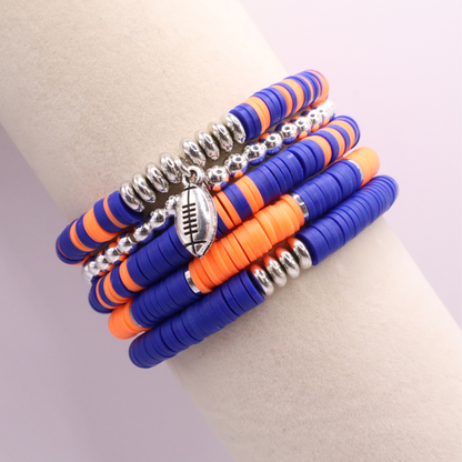 Orange & Blue Game Day Clay Bead Bracelet Stack