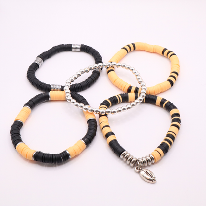 Black & Gold Game Day Clay Bead Bracelet Stack