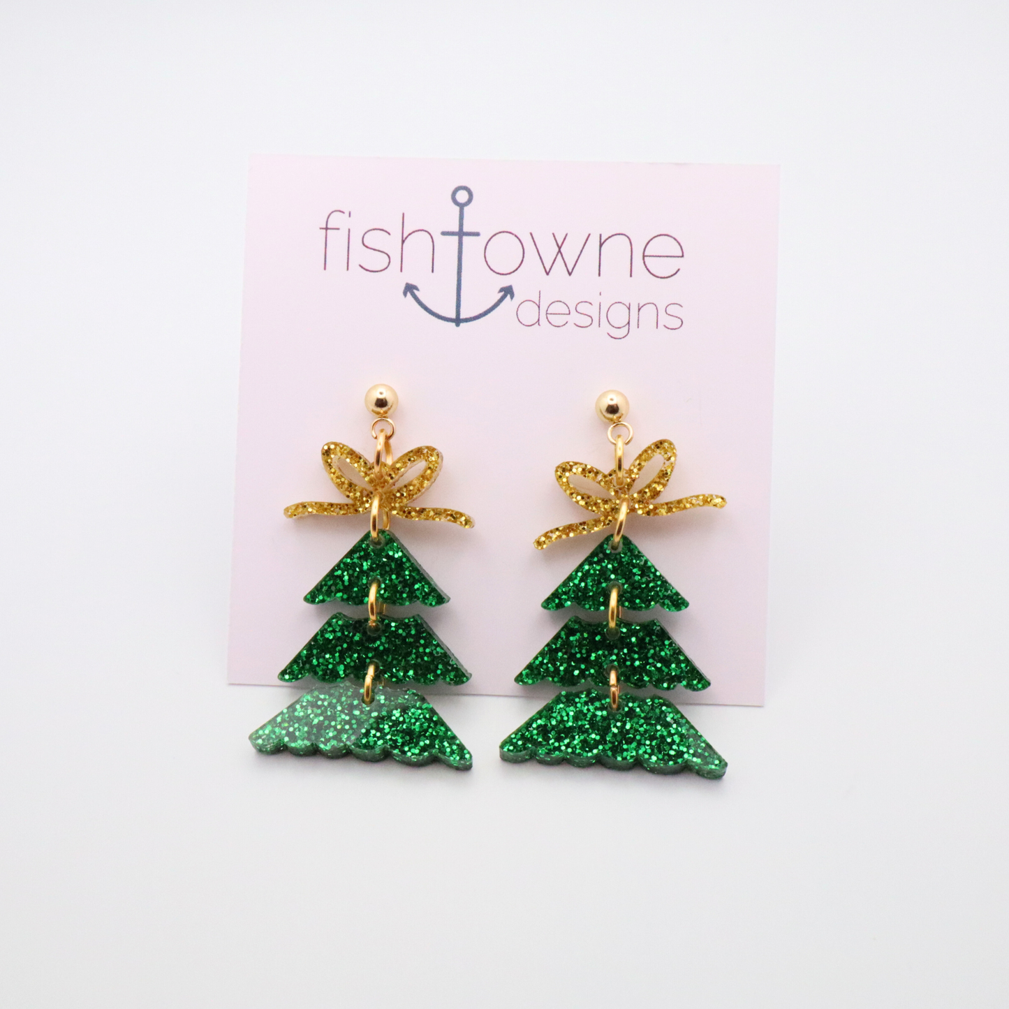 Glitter Christmas Tree Dangle Earrings – Festive Acrylic Holiday Jewelry