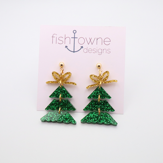 Glitter Christmas Tree Dangle Earrings – Festive Acrylic Holiday Jewelry