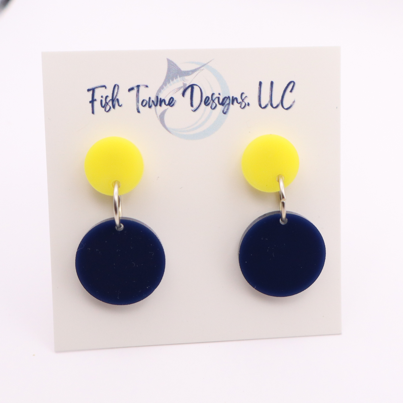Navy Blue and Yellow Acrylic Game Day Earrings