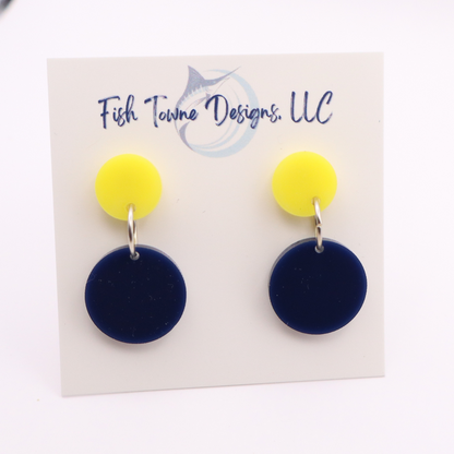 Navy Blue and Yellow Acrylic Game Day Earrings