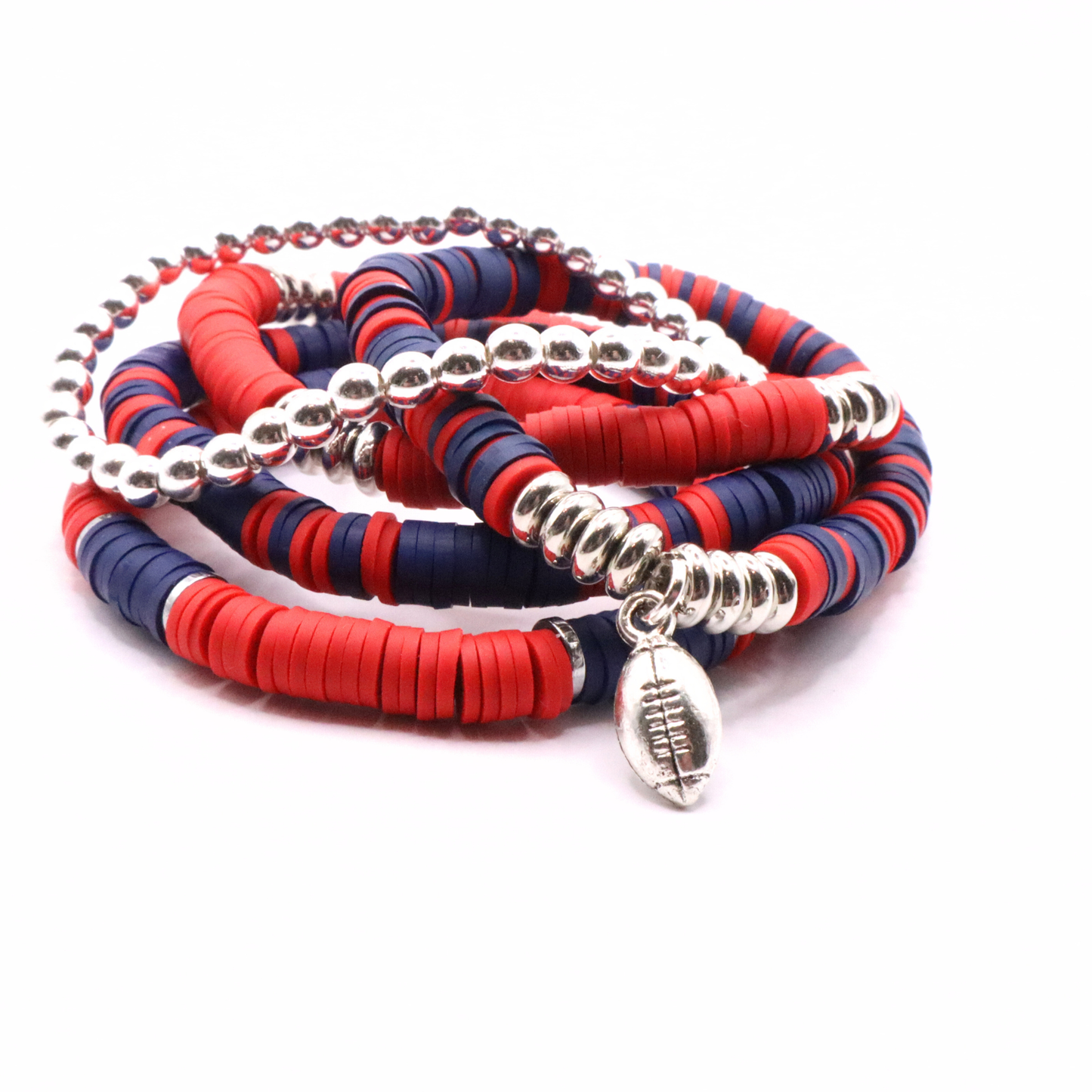 Red & Navy Blue Game Day Clay Bead Bracelet Stack