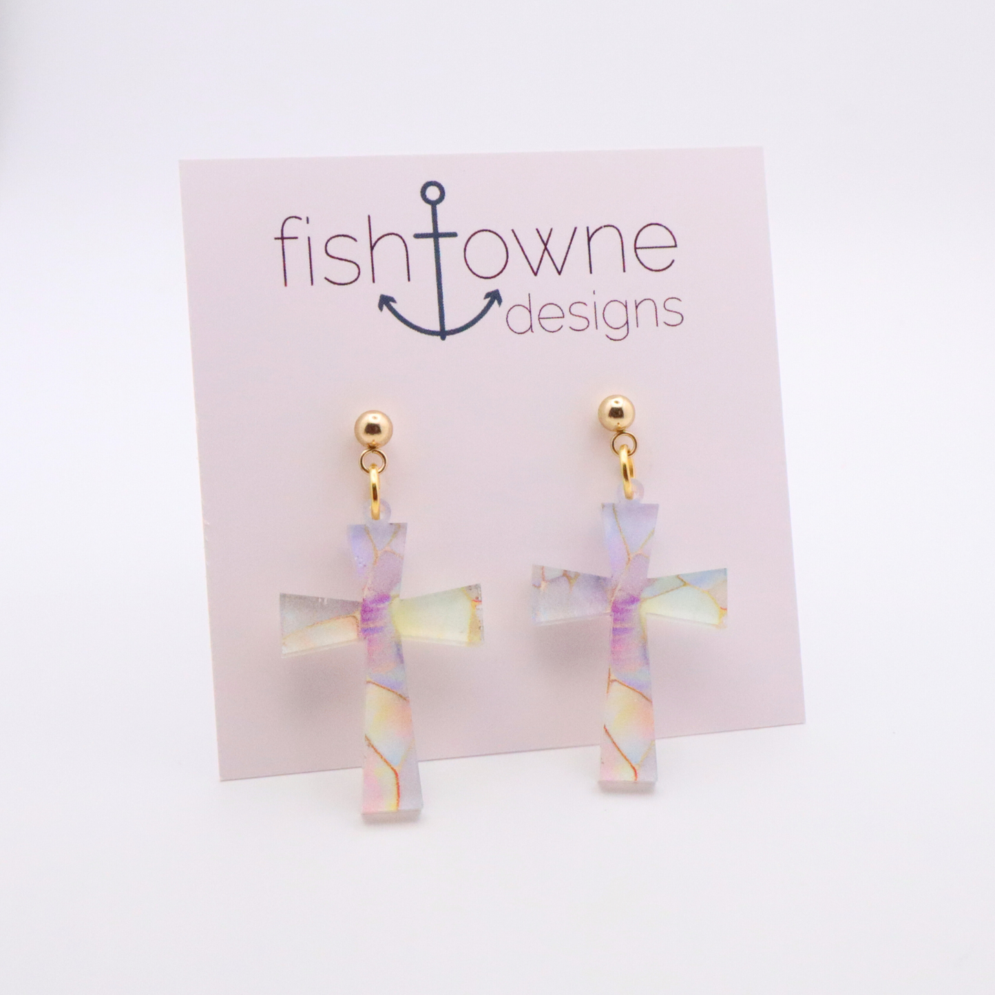 Iridescent Acrylic Cross Earrings | Faith-Inspired Jewelry | Lightweight and Stylish