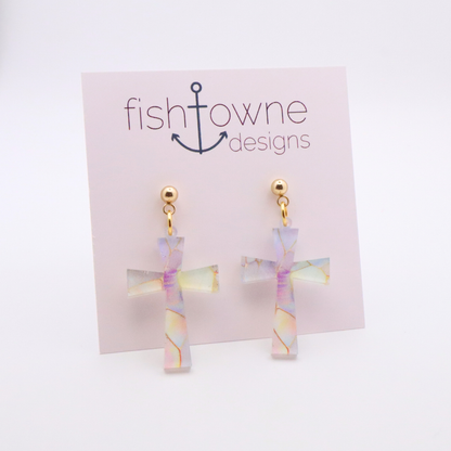 Iridescent Acrylic Cross Earrings | Faith-Inspired Jewelry | Lightweight and Stylish