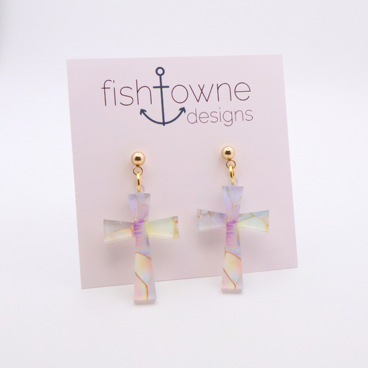 Iridescent Acrylic Cross Earrings | Faith-Inspired Jewelry | Lightweight and Stylish