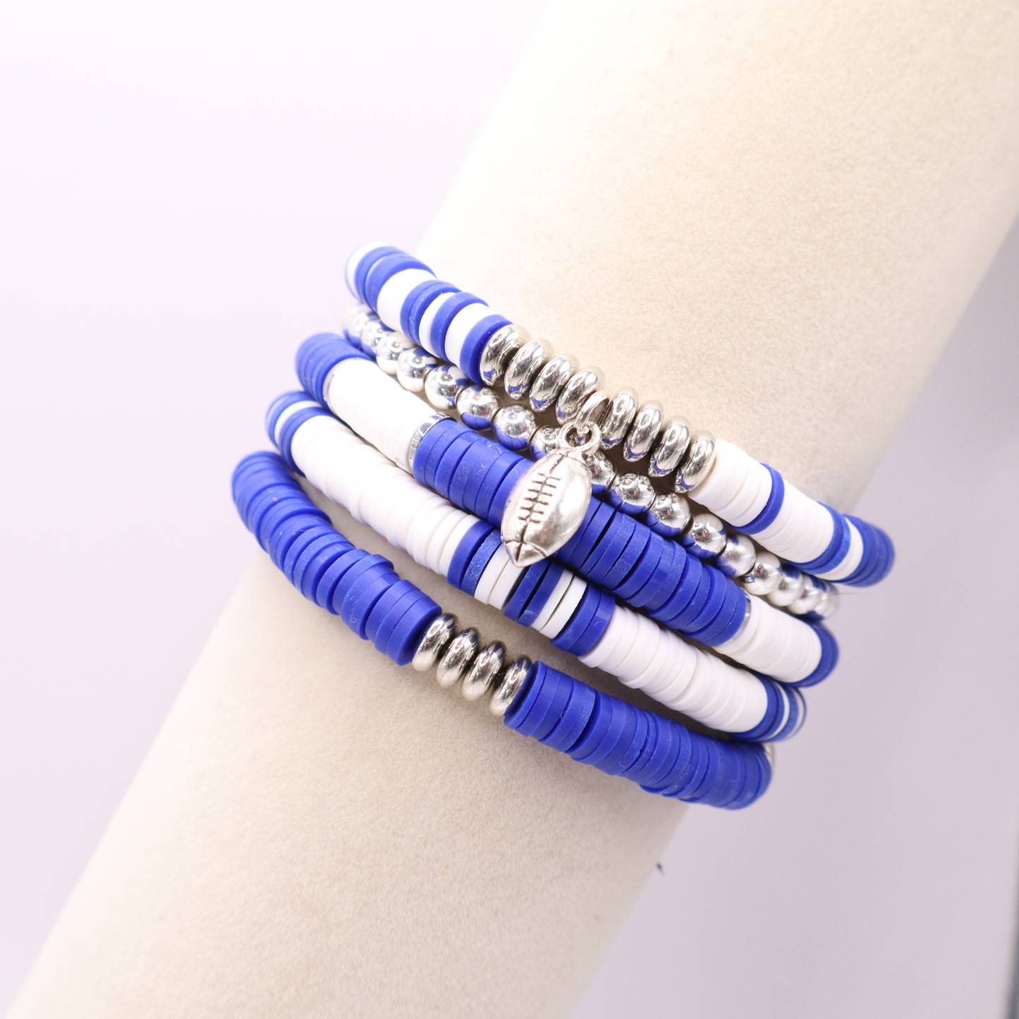 Royal Blue & White Game Day Clay Bead Bracelet Stack