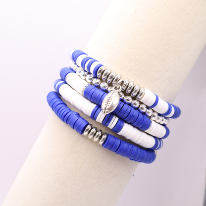 Royal Blue & White Game Day Clay Bead Bracelet Stack