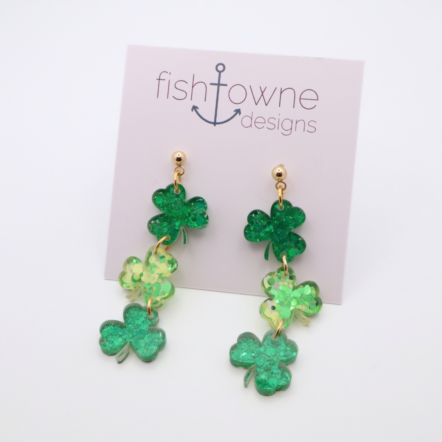 St. Patrick's Day Shamrock Acrylic Earrings | Green Glitter Dangles