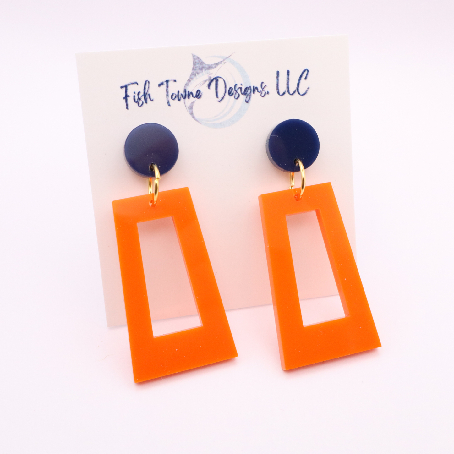 Navy Blue and Orange Acrylic Game Day Earrings