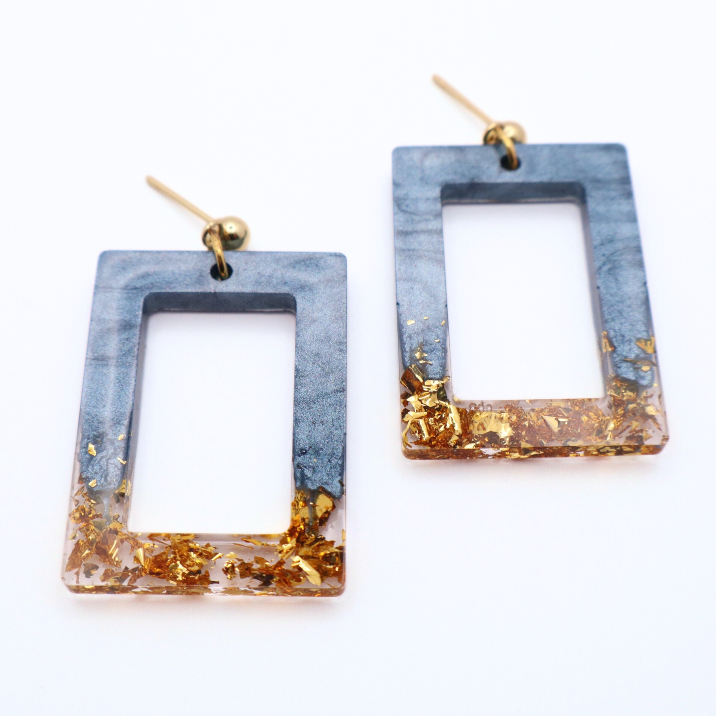 Denim Blue and Gold Resin Earrings - Moonlit Tide