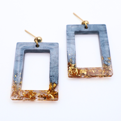 Denim Blue and Gold Resin Earrings - Moonlit Tide
