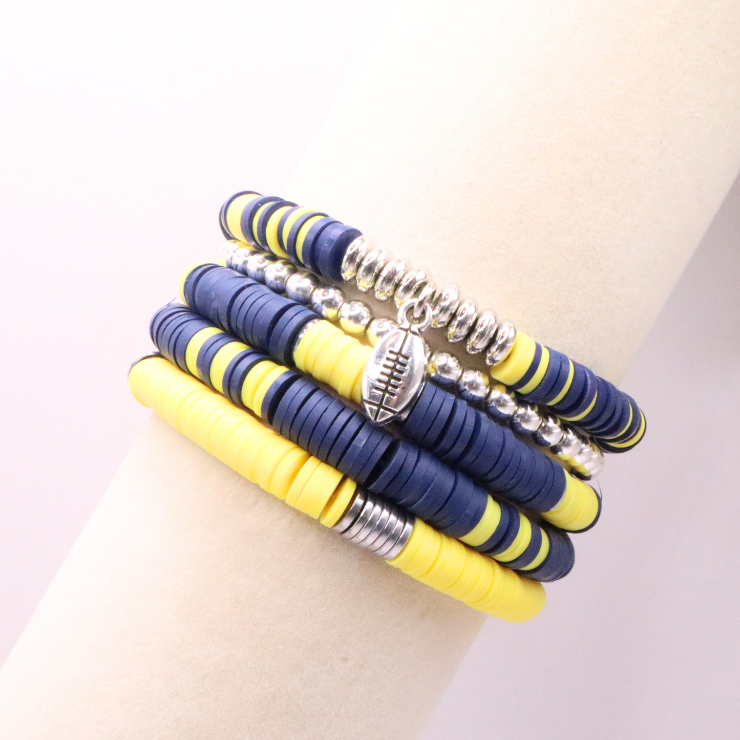 Navy Blue & Yellow Game Day Clay Bead Bracelet Stack