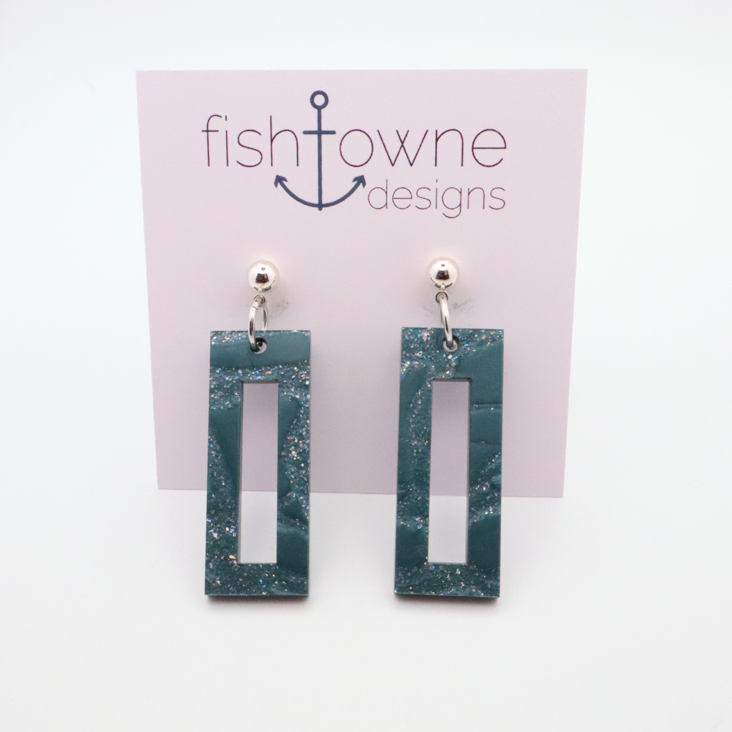 Teal Glitter Geometric Earrings | Modern Statement Jewelry