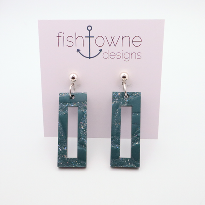 Teal Glitter Geometric Earrings | Modern Statement Jewelry