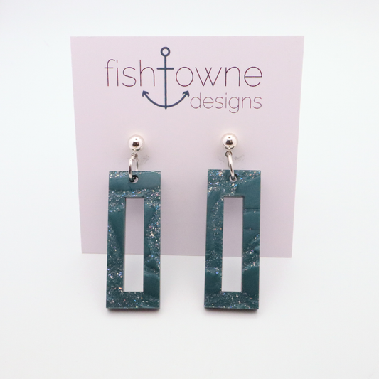 Teal Glitter Geometric Earrings | Modern Statement Jewelry