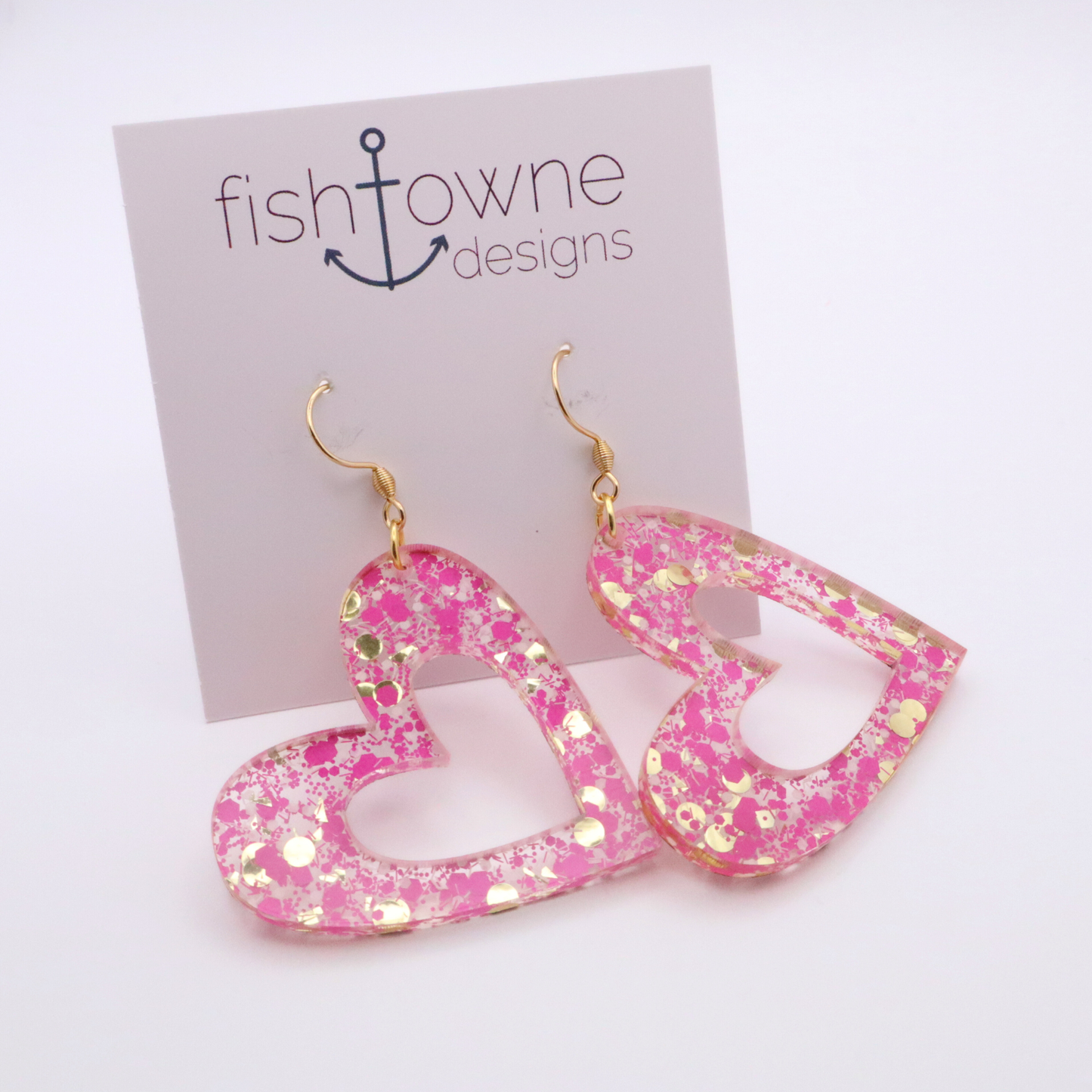 Pink Glitter Heart Acrylic Earrings – Romantic & Playful Statement Jewelry | Valentine's Day Earrings
