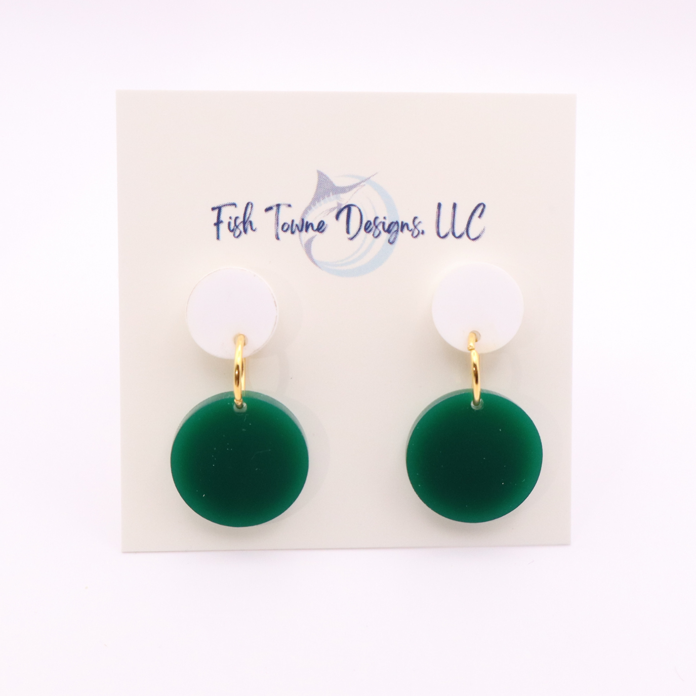 Green and White Acrylic Game Day Earrings