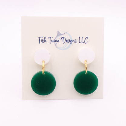 Green and White Acrylic Game Day Earrings