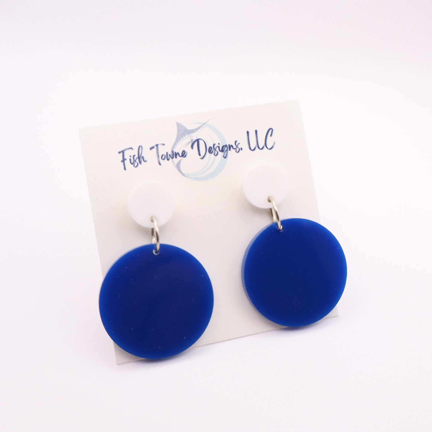 Blue and White Acrylic Game Day Earrings