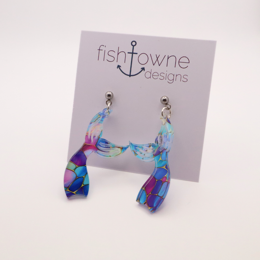 Mermaid Tail Acrylic Earrings | Ocean-Inspired Jewelry | Fantasy Statement Earrings | Lightweight Earrings