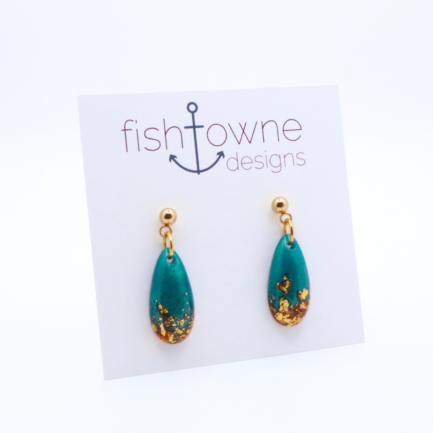 Teal and Gold Resin Earrings - Saltwater Teal