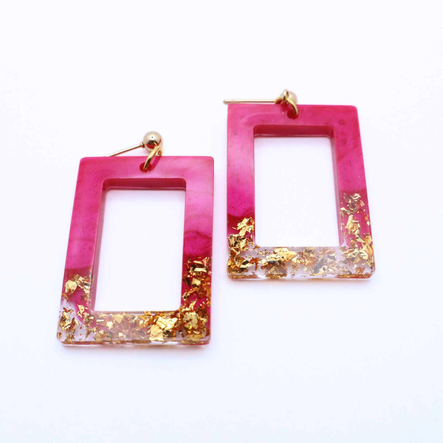 Hot Pink and Gold Resin Earrings - Dragonfruit Punch - Fish Towne Designs, LLC
