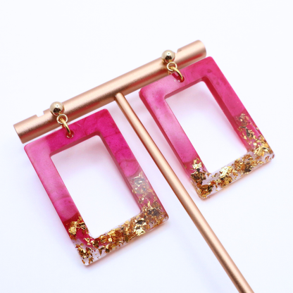 Hot Pink and Gold Resin Earrings - Dragonfruit Punch - Fish Towne Designs, LLC