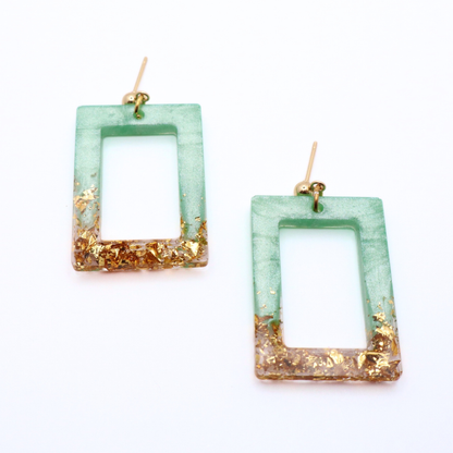 Mint Green and Gold Resin Earrings - Seafoam Sizzle - Fish Towne Designs, LLC